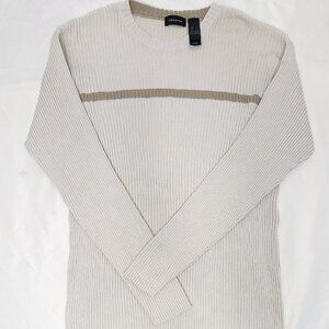 Claiborne Men’s Large Ribbed Sweater Beige Stripe